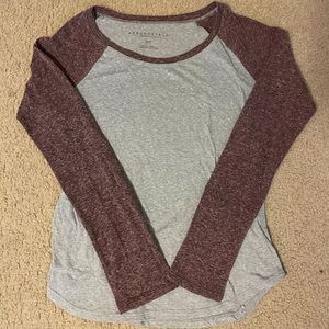 Gray and maroon long sleeved shirt